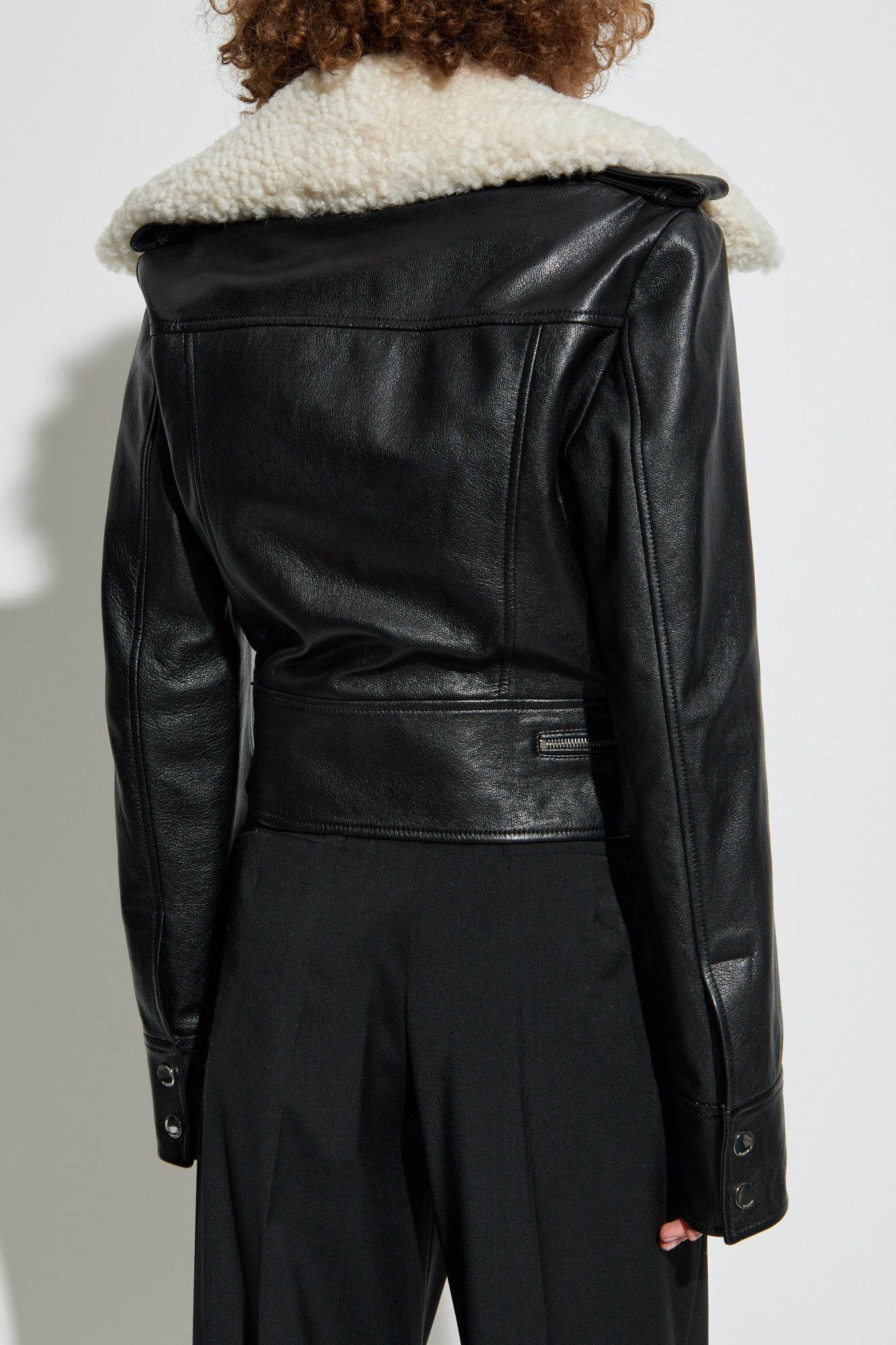 レザージャケット・コート SPORTMAX Sportmax Toscana Leather Biker Jacket Toscana shearling-trimmed leather jacket in black - Sportmax